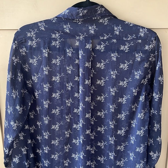 Denim & Supply Ralph Lauren Women's Boyfriend Button Down Shirt Sheer Navy Flora - Picture 8 of 9